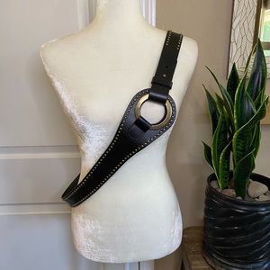 Coldwater Creek Brown Leather Stud Brass Belt